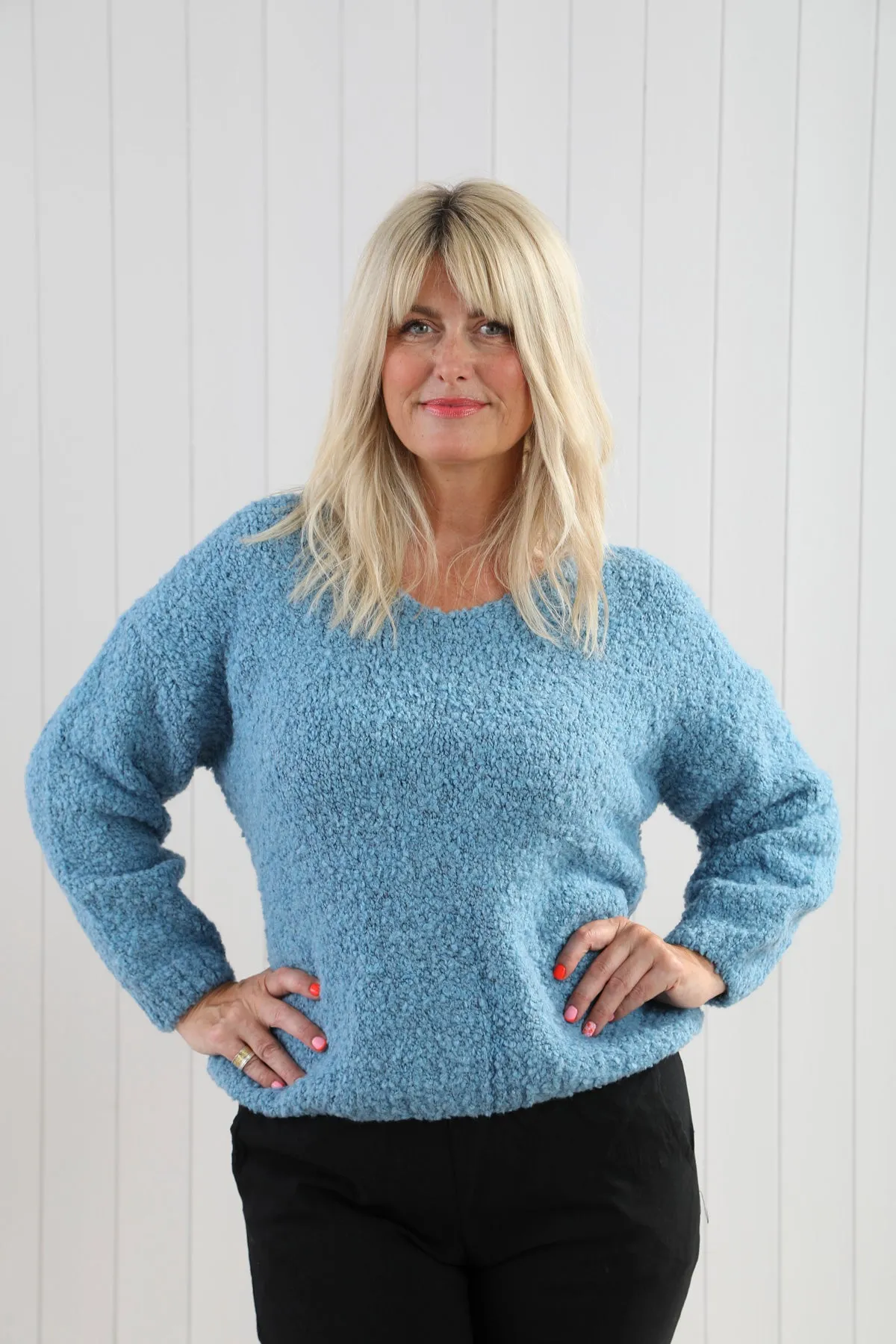 Goose Island 4566 Plain V-Neck Borg Alpaca Mix Chunky Knit Jumper (2 Colours)