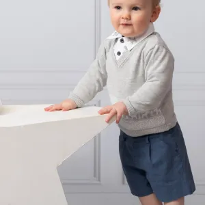 Grey Knitted Scottie Dog Jumper & Shorts Set