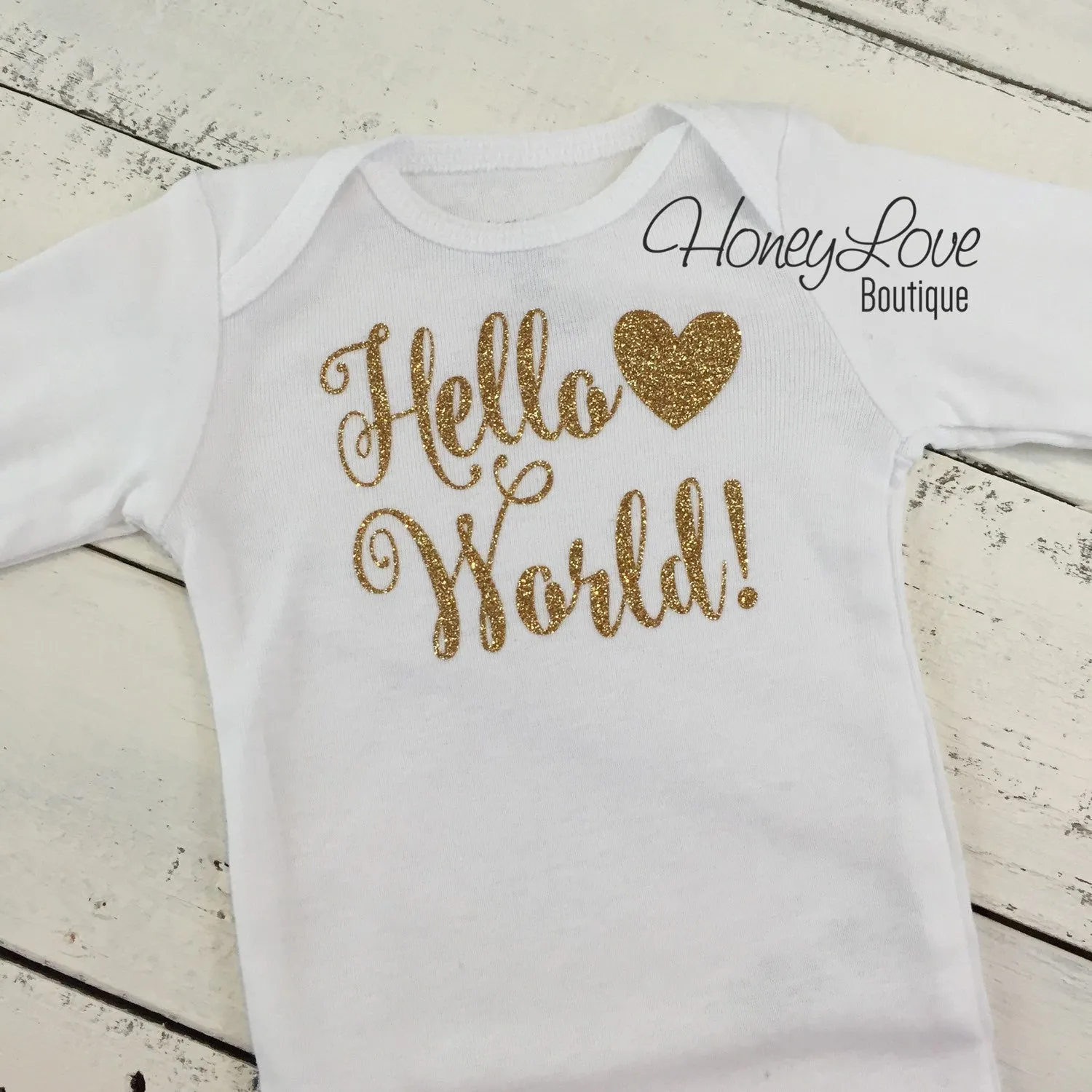Hello World! Gold glitter and Peach glitter