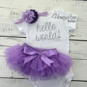 hello world! Outfit - Silver/Gold glitter and Lavender Purple