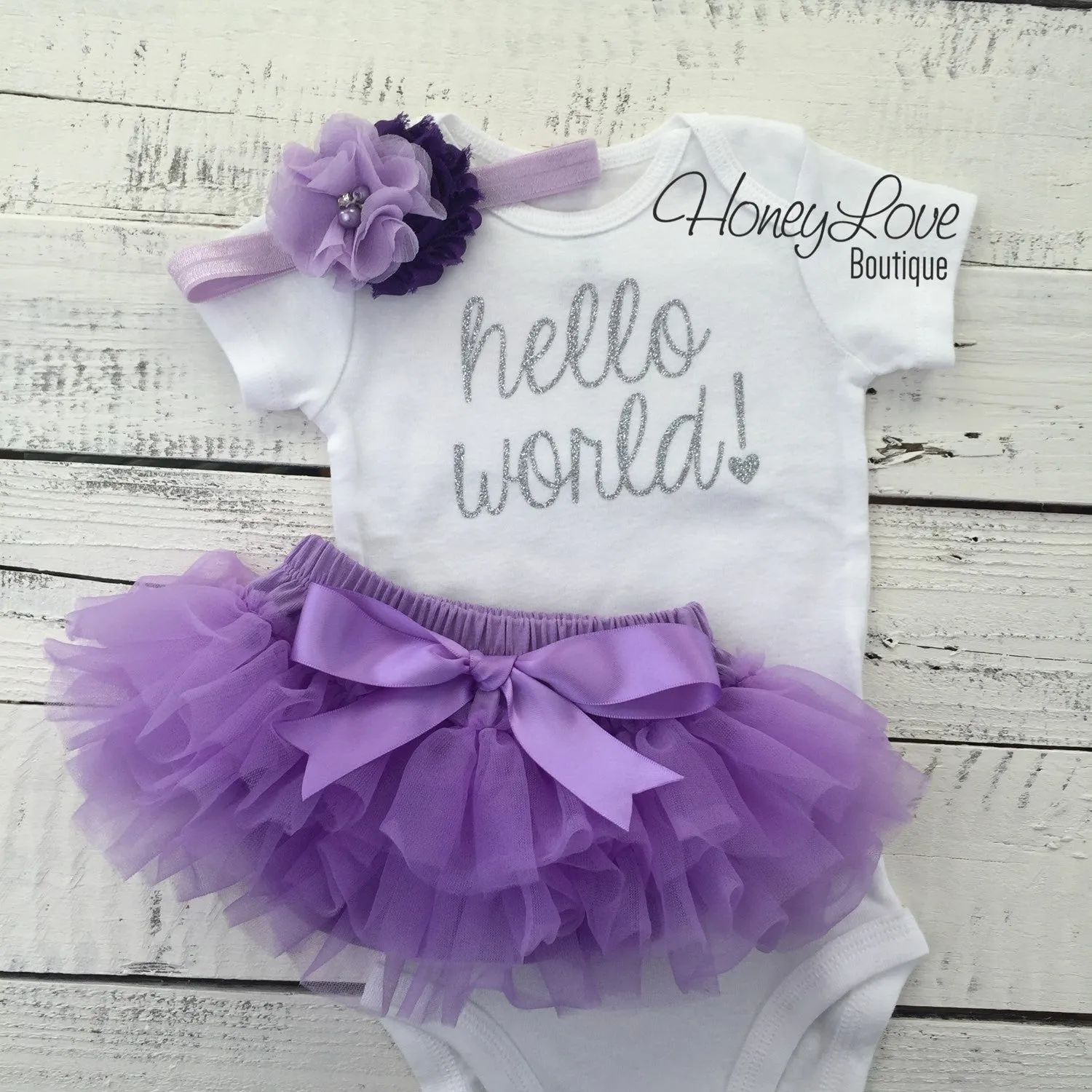 hello world! Outfit - Silver/Gold glitter and Lavender Purple