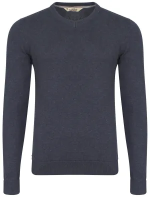 Heppleston V-neck Cotton Jumper in Midnight Blue Marl - Tokyo Laundry