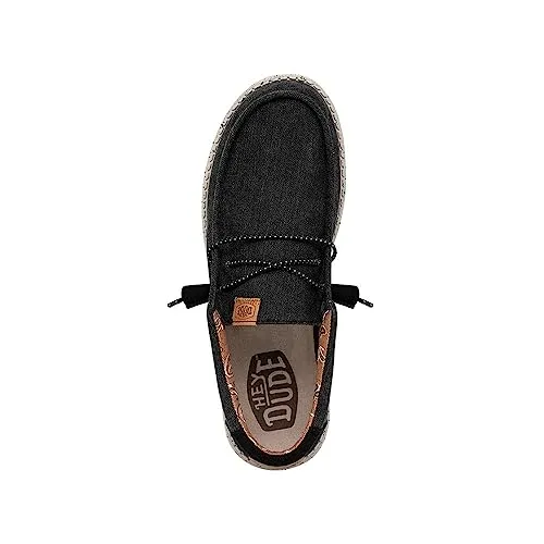 Hey Dude Men's Wally Washed Canvas Black Size 10 | Men's Shoes | Men's Slip-on Loafers | Comfortable & Light-Weight