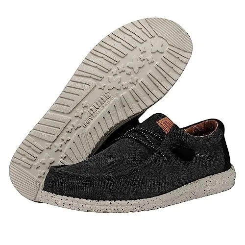 Hey Dude Men's Wally Washed Canvas Black Size 10 | Men's Shoes | Men's Slip-on Loafers | Comfortable & Light-Weight
