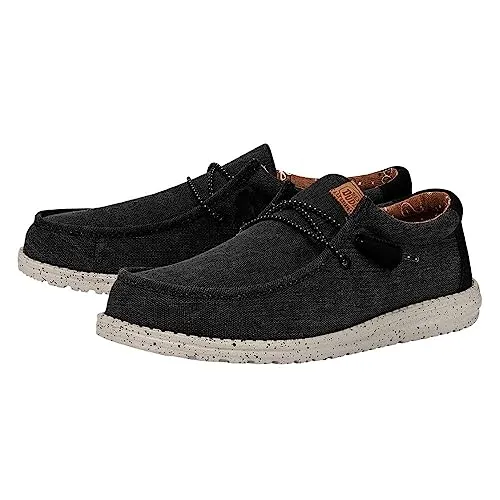 Hey Dude Men's Wally Washed Canvas Black Size 10 | Men's Shoes | Men's Slip-on Loafers | Comfortable & Light-Weight