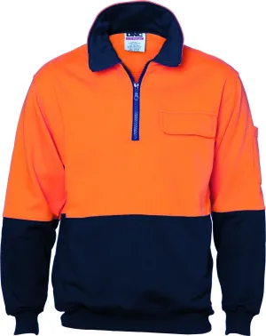 HiVis Two Tone 1/2 Zip Cotton Fleecy Long Sleeve Windcheater