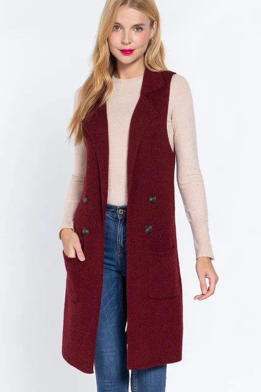 ISOLDE SLEEVELESS NOTCHED COLLAR LONG SWEATER VEST