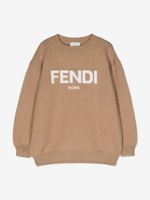 Kids Wool Knitted Logo Jumper in Brown