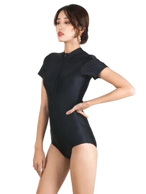 Kim Short Sleeve Bodysuit Rash Guard in Black