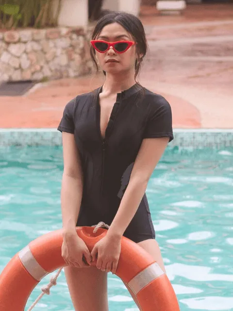 Kim Short Sleeve Bodysuit Rash Guard in Black