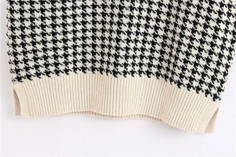 KPYTOMOA Women Oversized Houndstooth Sleeveless Vest Sweater Waistcoat Chic Tops