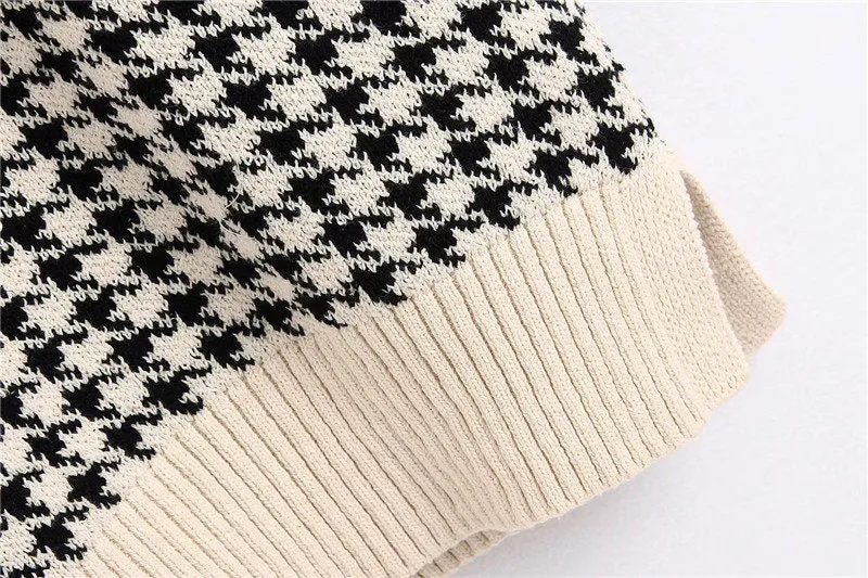 KPYTOMOA Women Oversized Houndstooth Sleeveless Vest Sweater Waistcoat Chic Tops