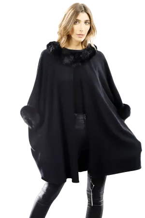 La Fiorentina Fur Trimmed Collar/Cuffs Poncho