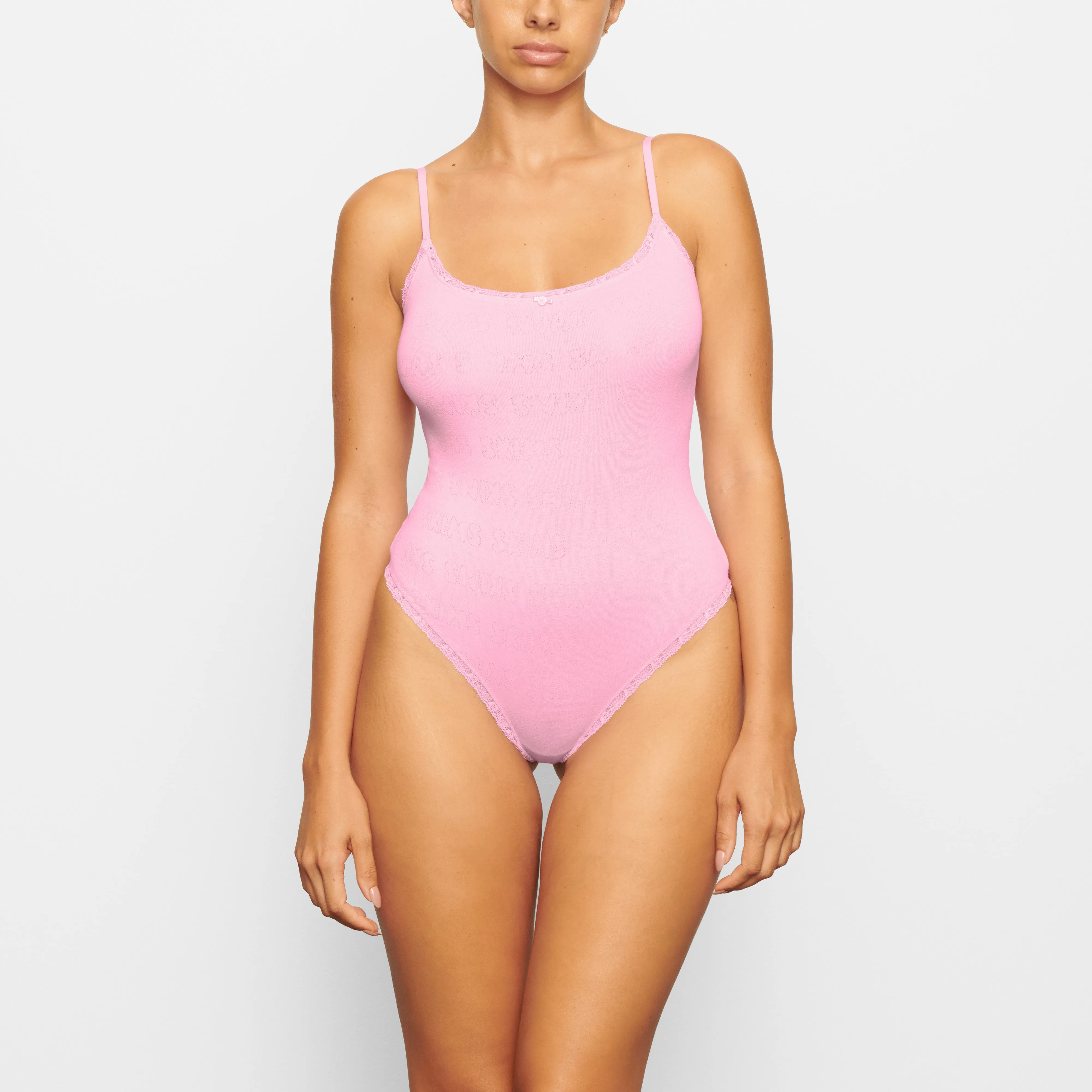 LACE POINTELLE CAMI BODYSUIT | BUBBLE GUM