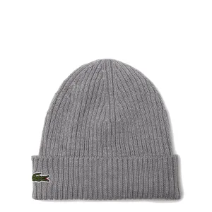 Lacoste Rib Knit Brushed Wool Beanie Heather Agate