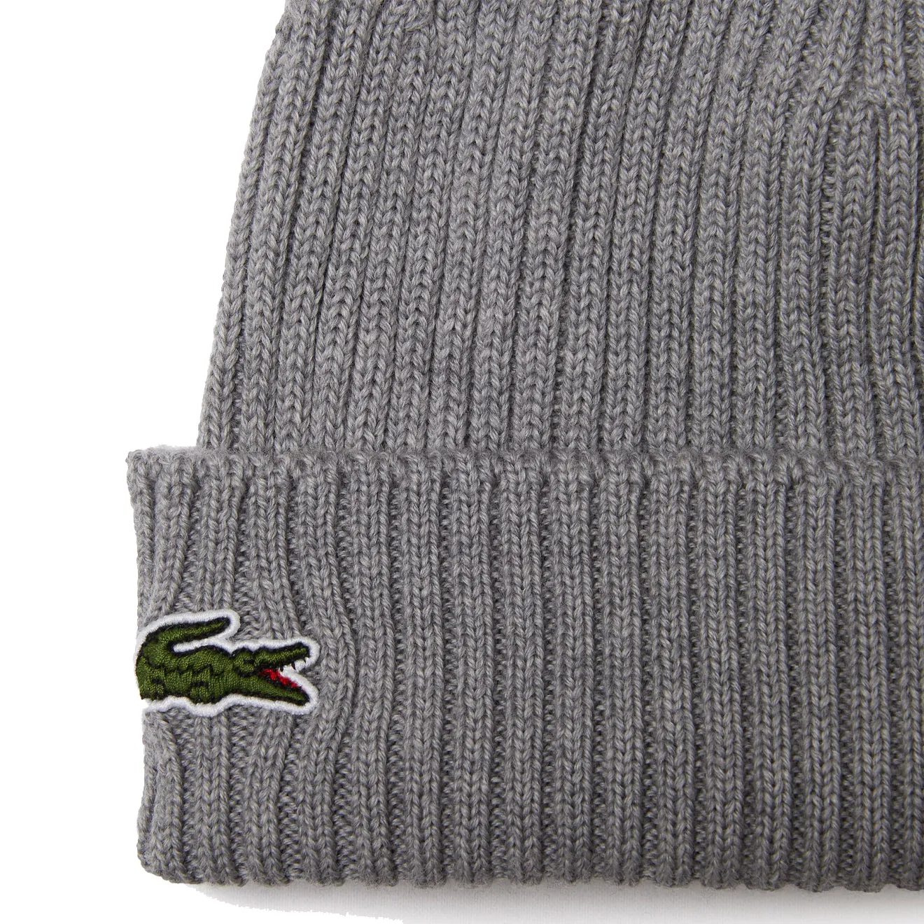 Lacoste Rib Knit Brushed Wool Beanie Heather Agate