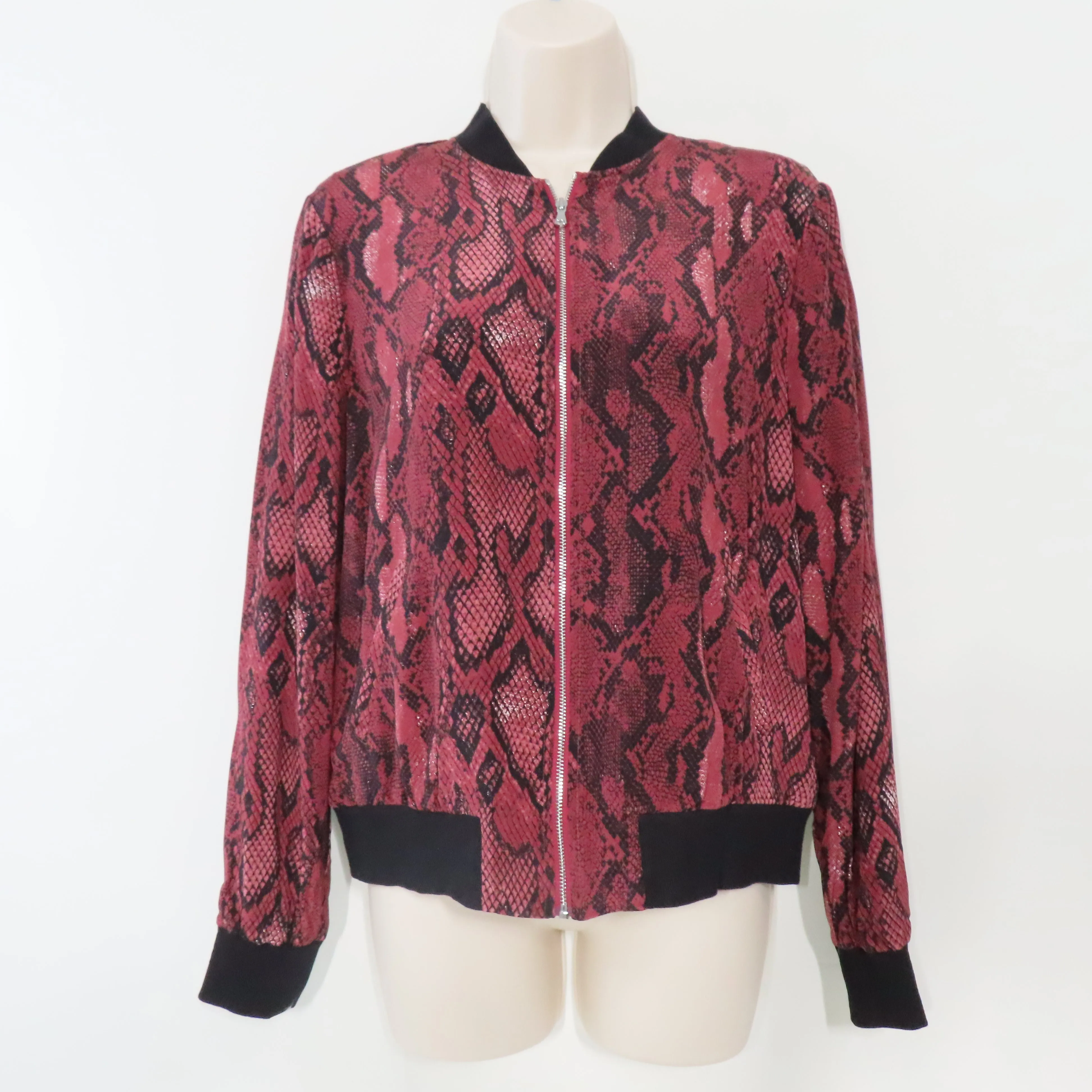 L'agence Python Print Garnet Black Ollie Silk Full Zip Bomber Jacket XS