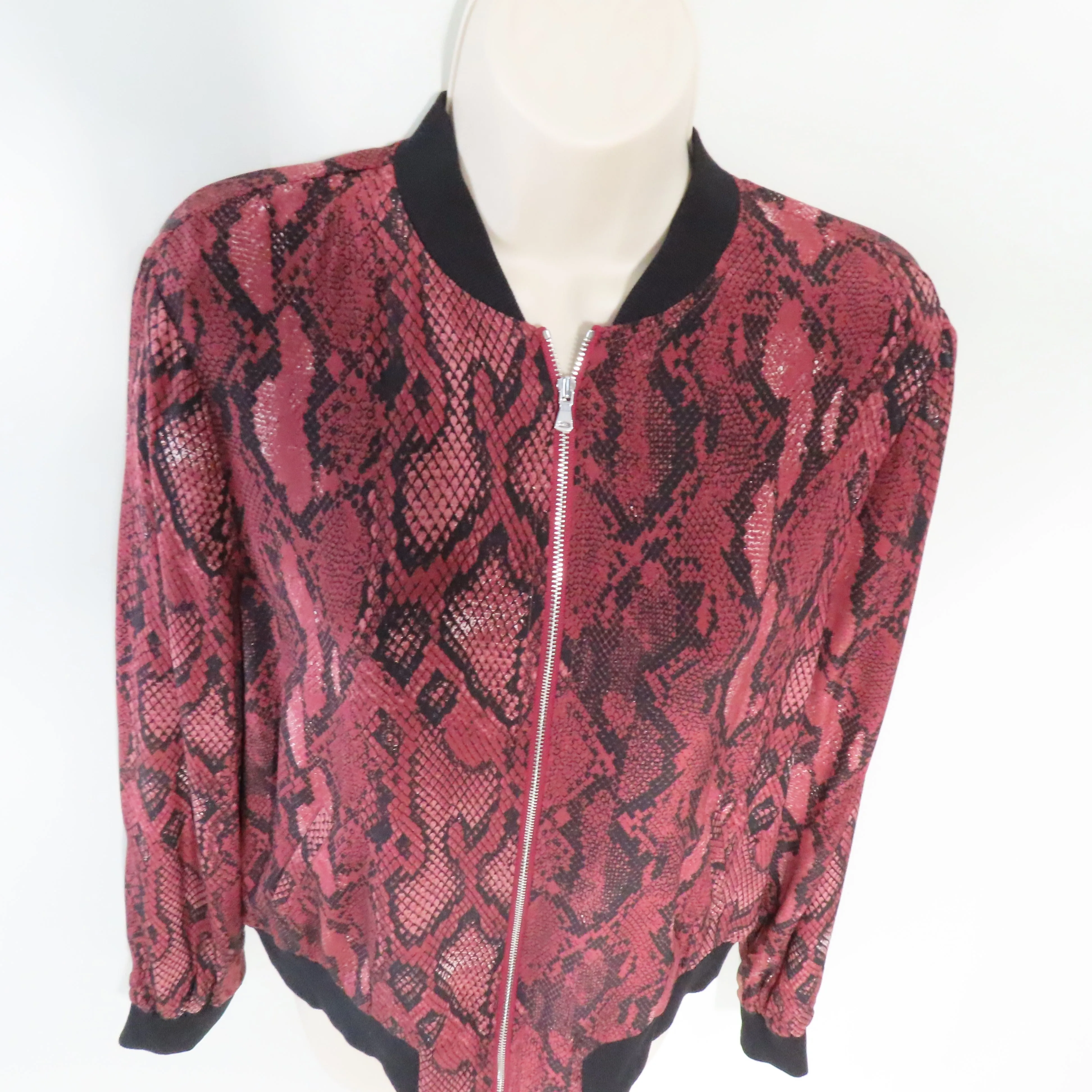 L'agence Python Print Garnet Black Ollie Silk Full Zip Bomber Jacket XS