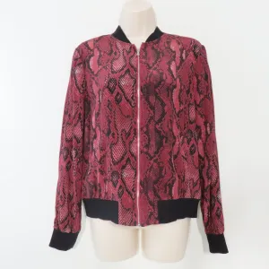 L'agence Python Print Garnet Black Ollie Silk Full Zip Bomber Jacket XS