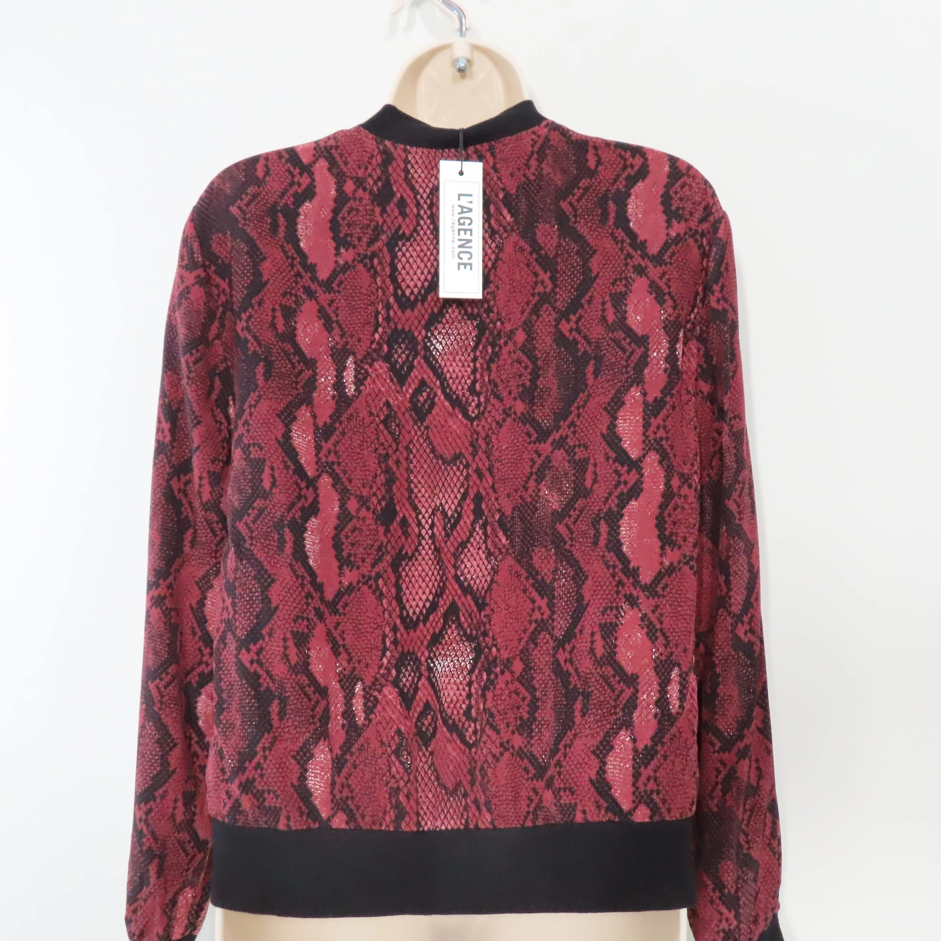 L'agence Python Print Garnet Black Ollie Silk Full Zip Bomber Jacket XS