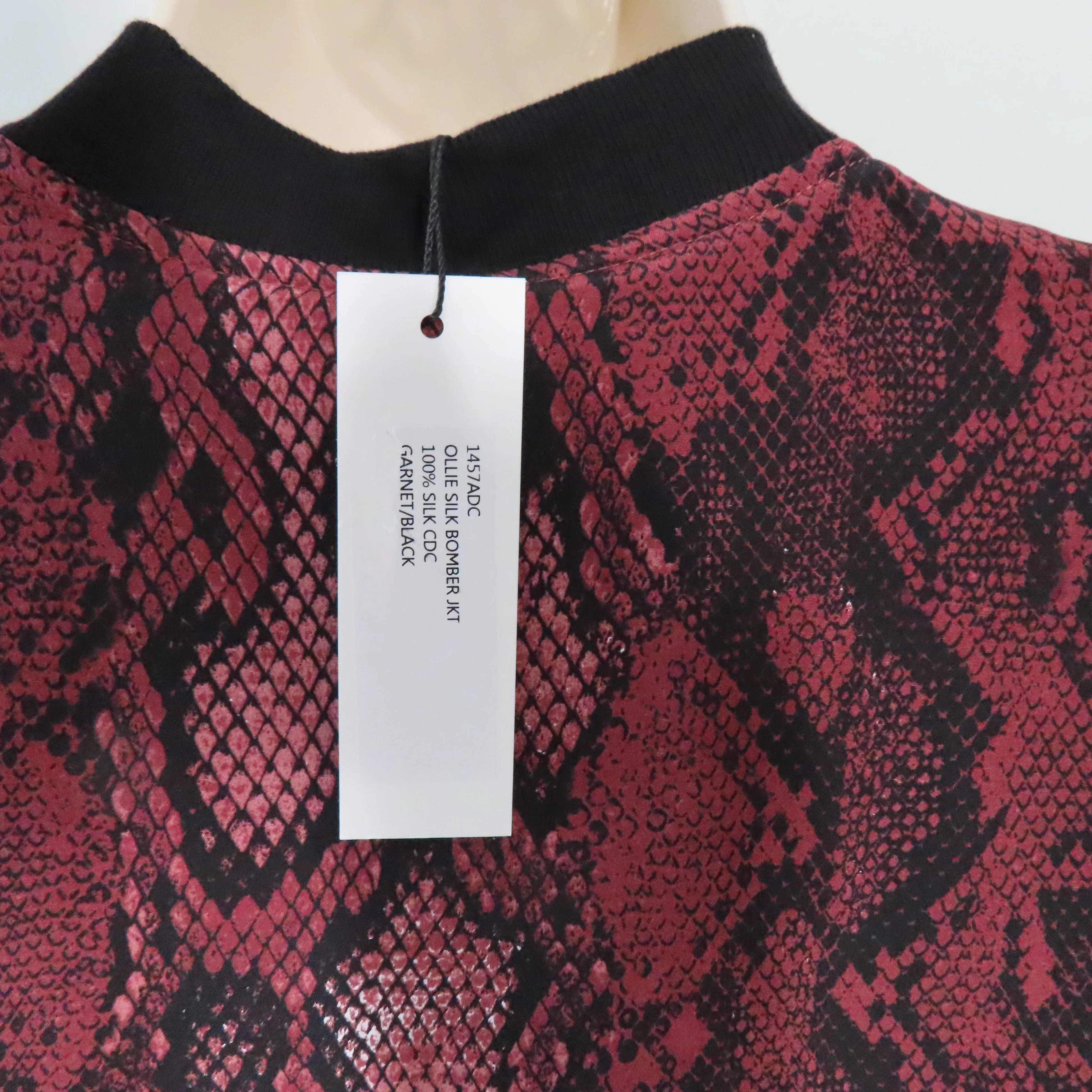 L'agence Python Print Garnet Black Ollie Silk Full Zip Bomber Jacket XS
