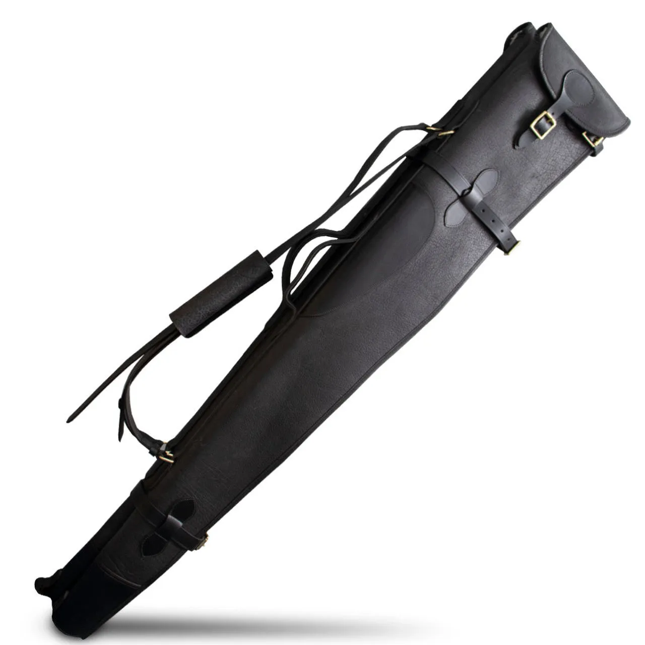 Leather Double Shotgun Slip Case with Flap, Buckle, and Zipper