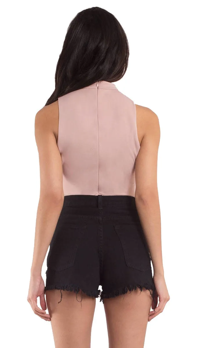 Lena Lace Up Choker Sleeveless Bodysuit Blush