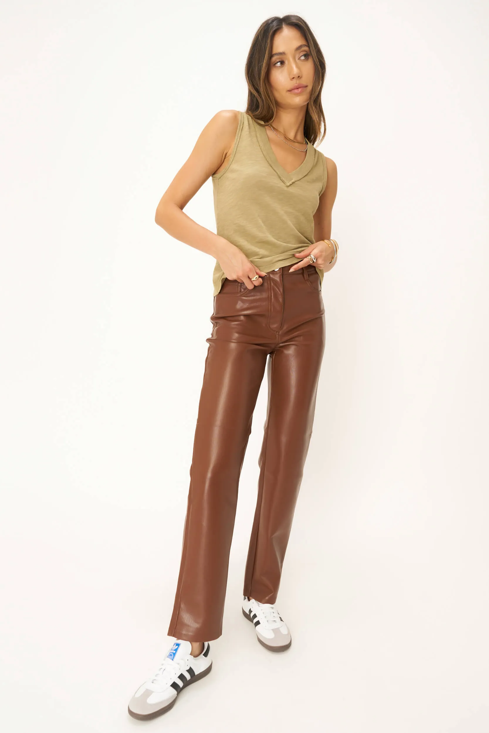 Let Me Know Relaxed Slub V Neck Tank - Tumbleweed
