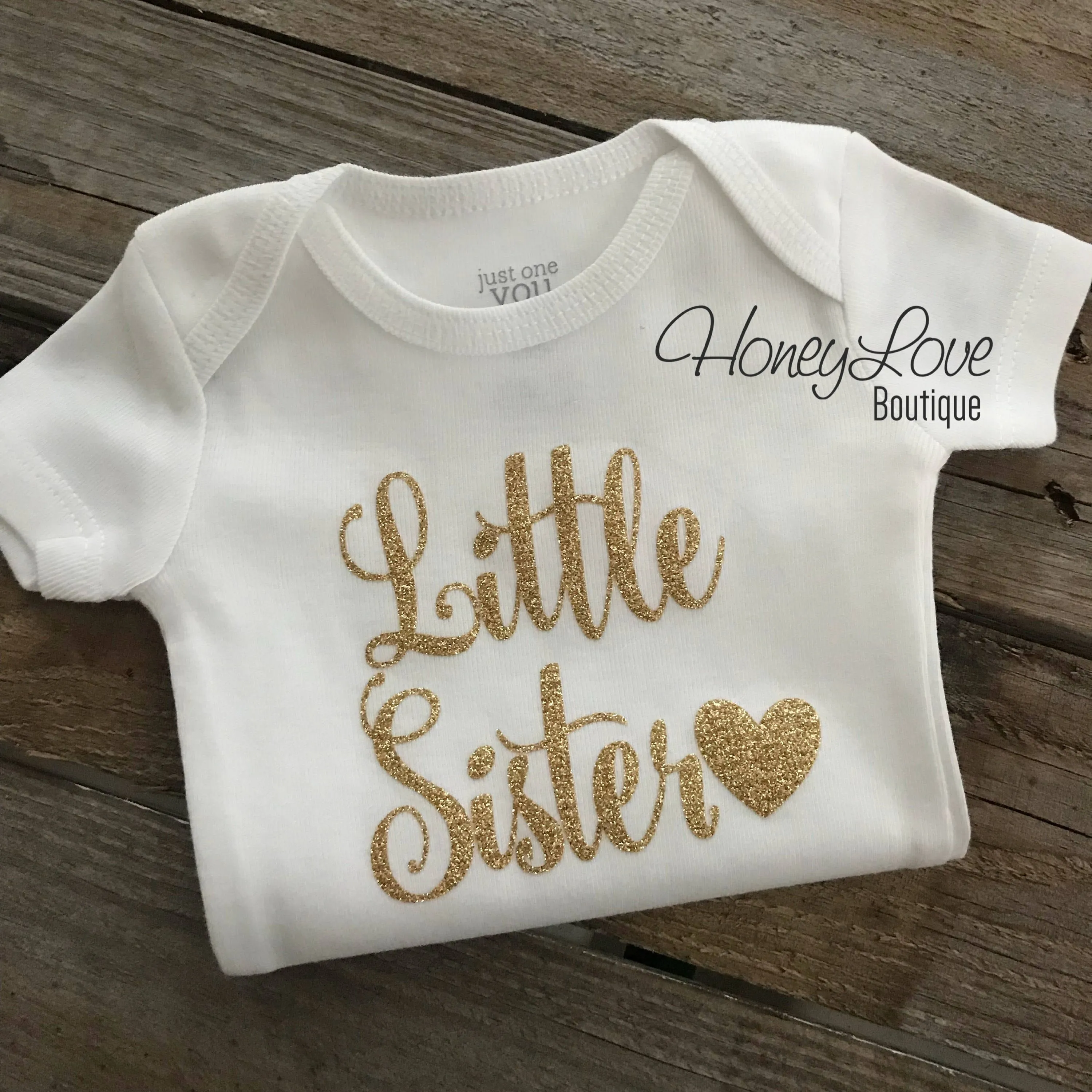 Little Sister - Peach and Gold Glitter