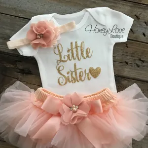Little Sister - Peach and Gold Glitter