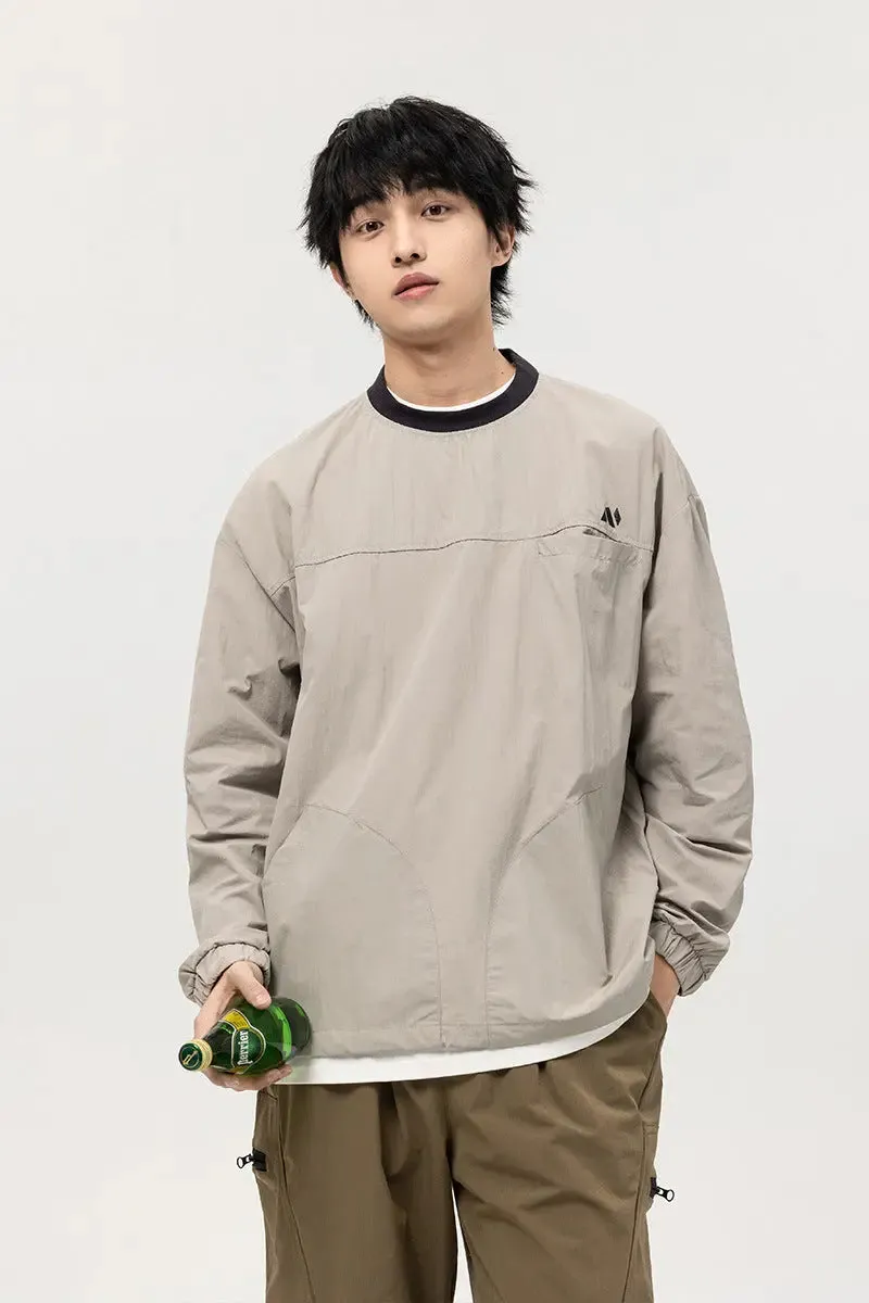 Men's Loose Retro Stitching Contrast Color Printed Crew Neck Sweatshirt