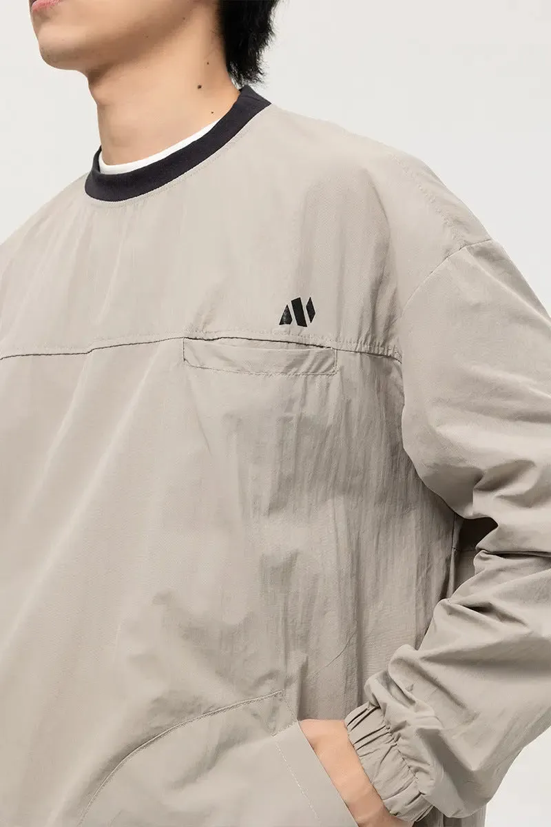 Men's Loose Retro Stitching Contrast Color Printed Crew Neck Sweatshirt