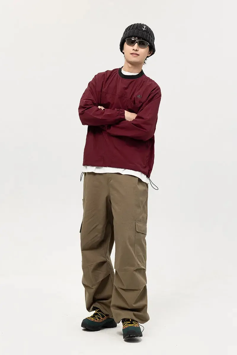Men's Loose Retro Stitching Contrast Color Printed Crew Neck Sweatshirt