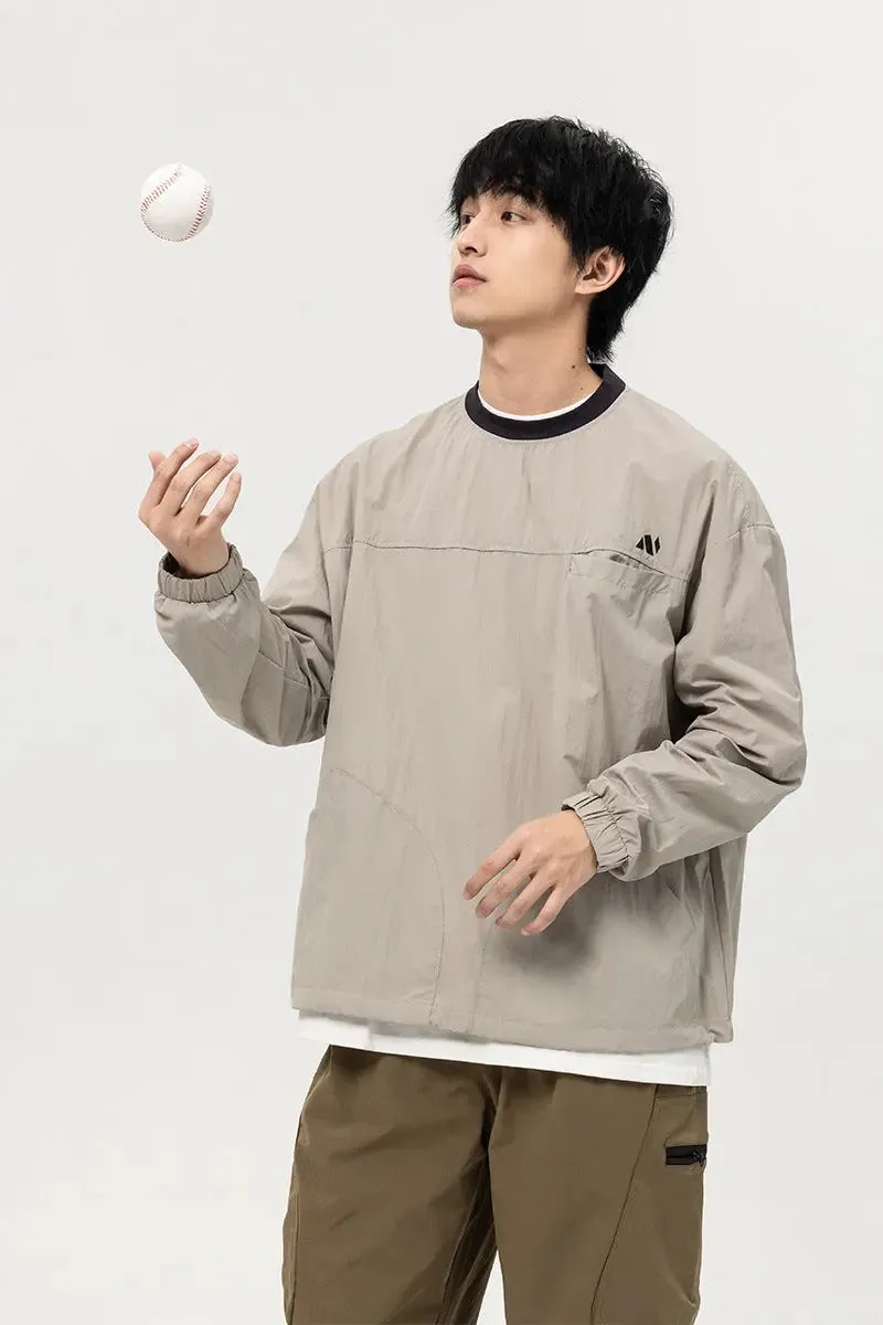 Men's Loose Retro Stitching Contrast Color Printed Crew Neck Sweatshirt