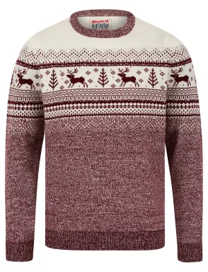 Men's Rifkin Jacquard Nordic Fair Isle Knitted Christmas Jumper in Claret Twist  - Merry Christmas