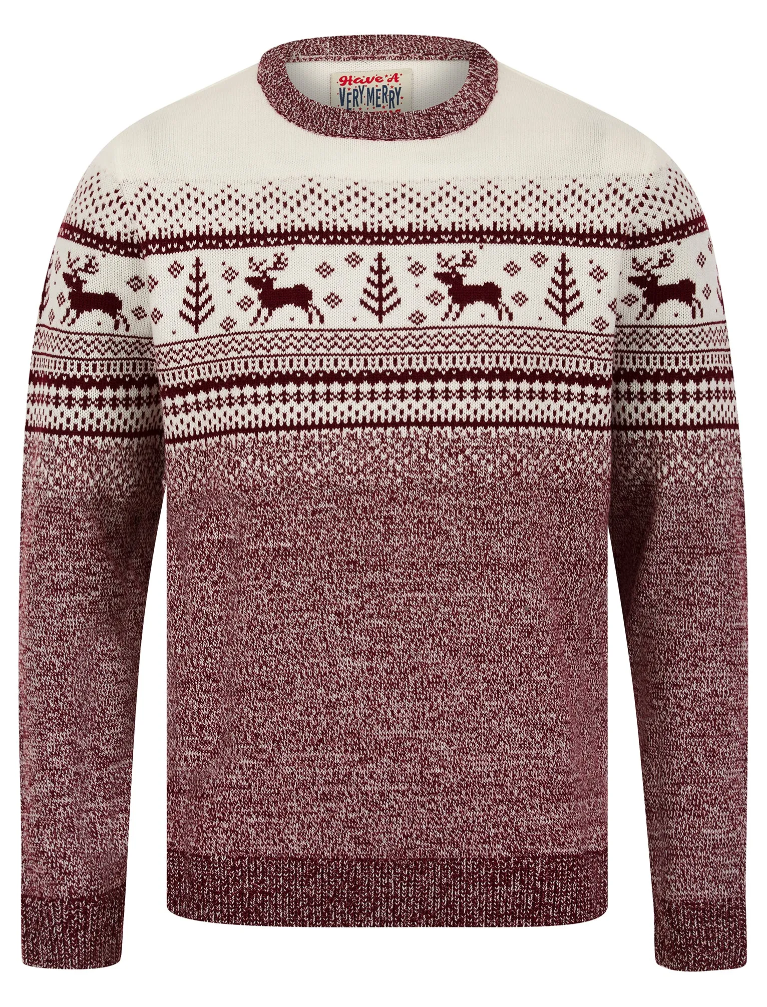 Men's Rifkin Jacquard Nordic Fair Isle Knitted Christmas Jumper in Claret Twist  - Merry Christmas