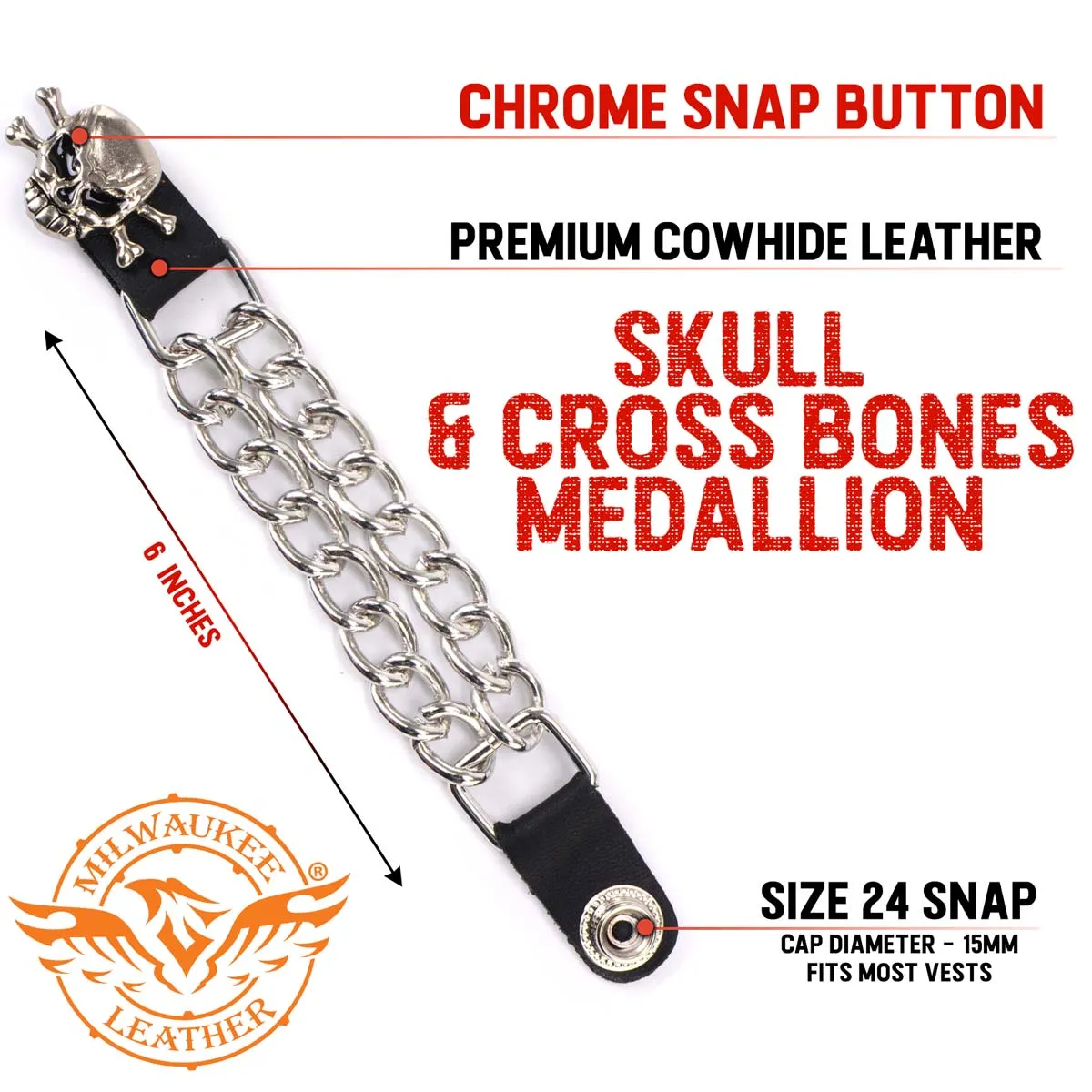 Milwaukee Leather MLA6041SET Skull and Cross Bones 4-PCS Vest Extender