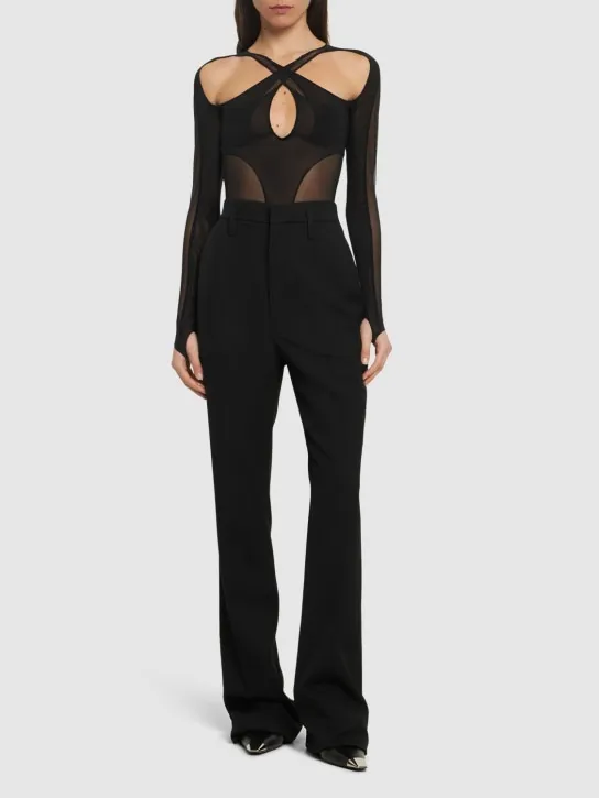 MUGLER   Stretch tulle cross collar bodysuit 