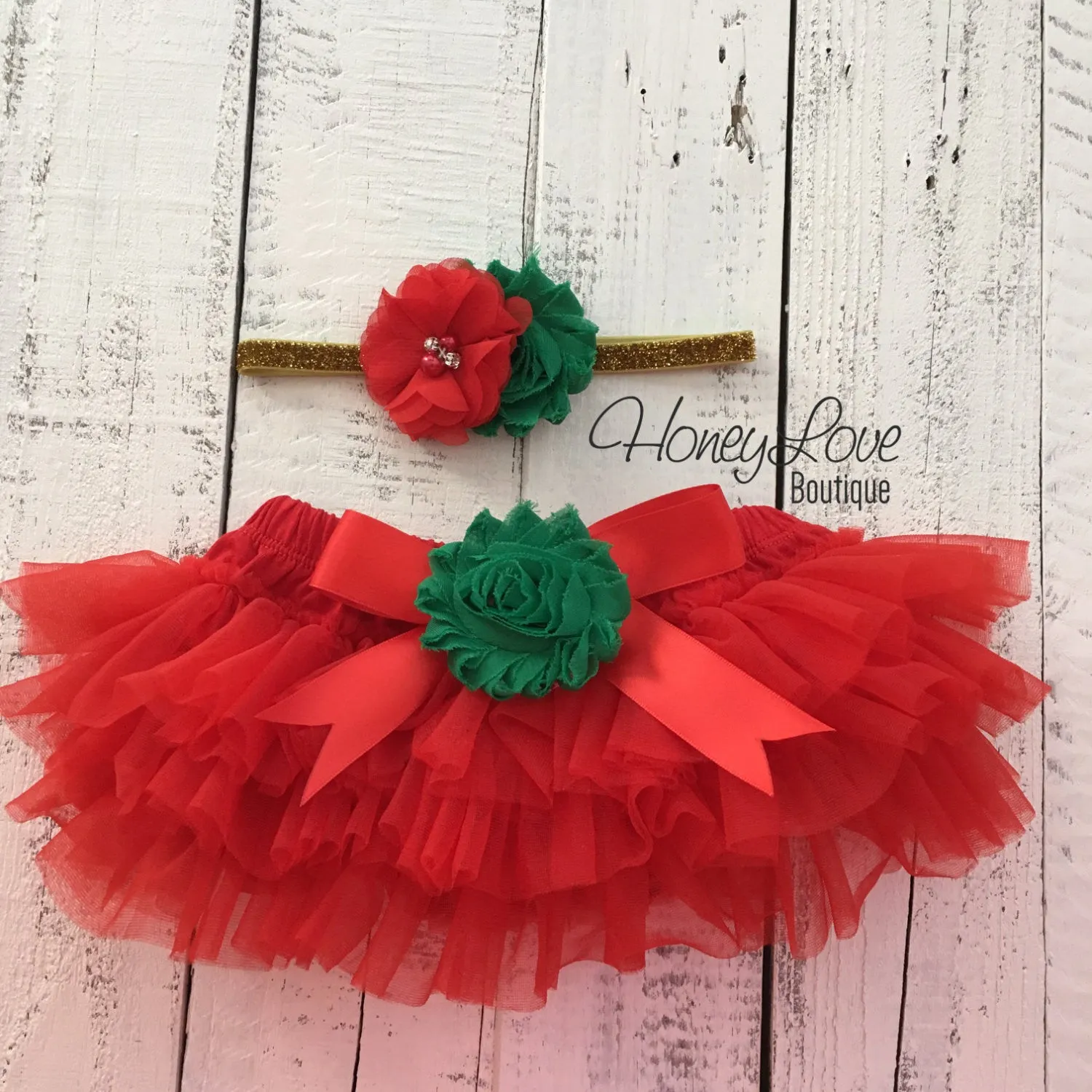 My 1st Christmas Outfit -  Gold/Silver -  Red, Green and Glitter - Embellished tutu skirt bloomers