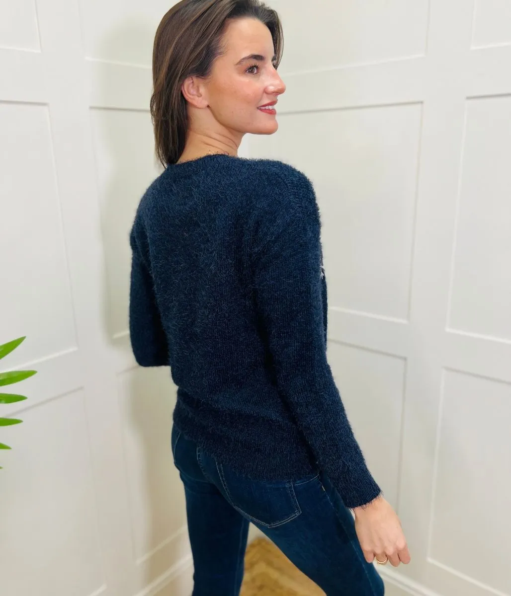 Navy Snowflake & Reindeer Christmas Jumper