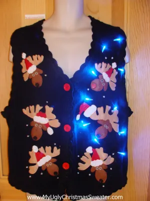 Need to Buy Christmas Sweaters? Light Up Reindeer Sweater Vest Wm Mens XXL