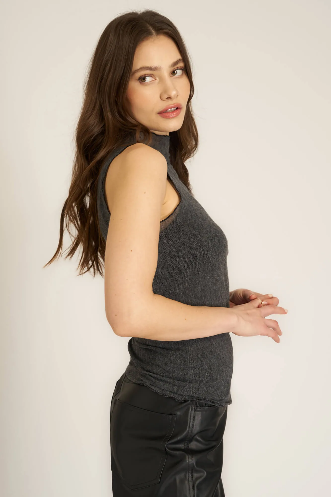 On The Town Layered Mesh Tank - Black