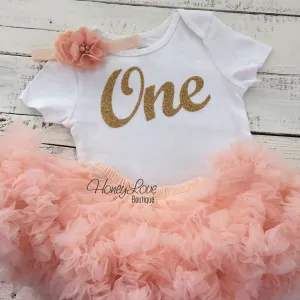 One - Birthday Outfit - Gold glitter and Peach