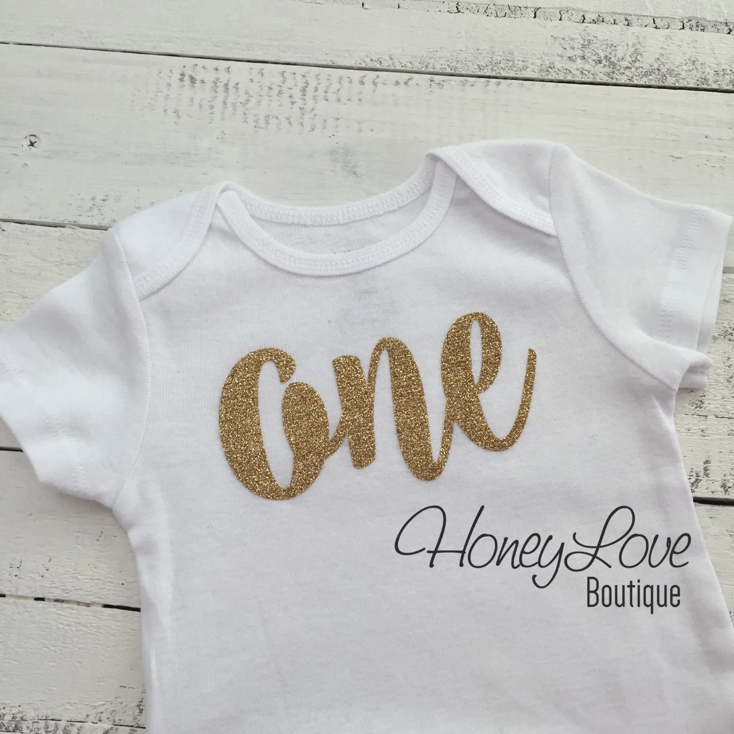 One - Birthday Outfit - Gold Glitter with Glitter Peach