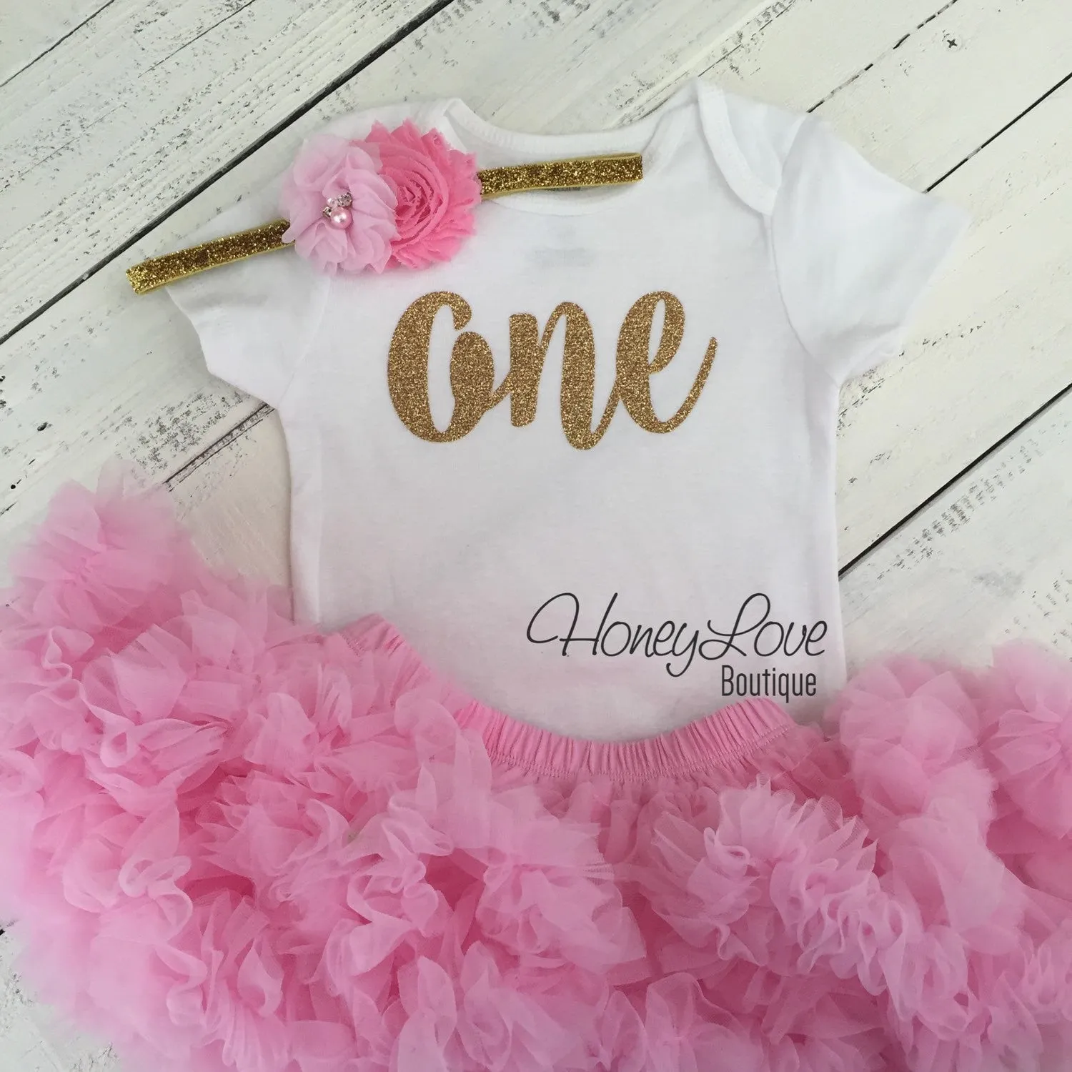 One - Birthday Outfit - Gold or Silver with light pink