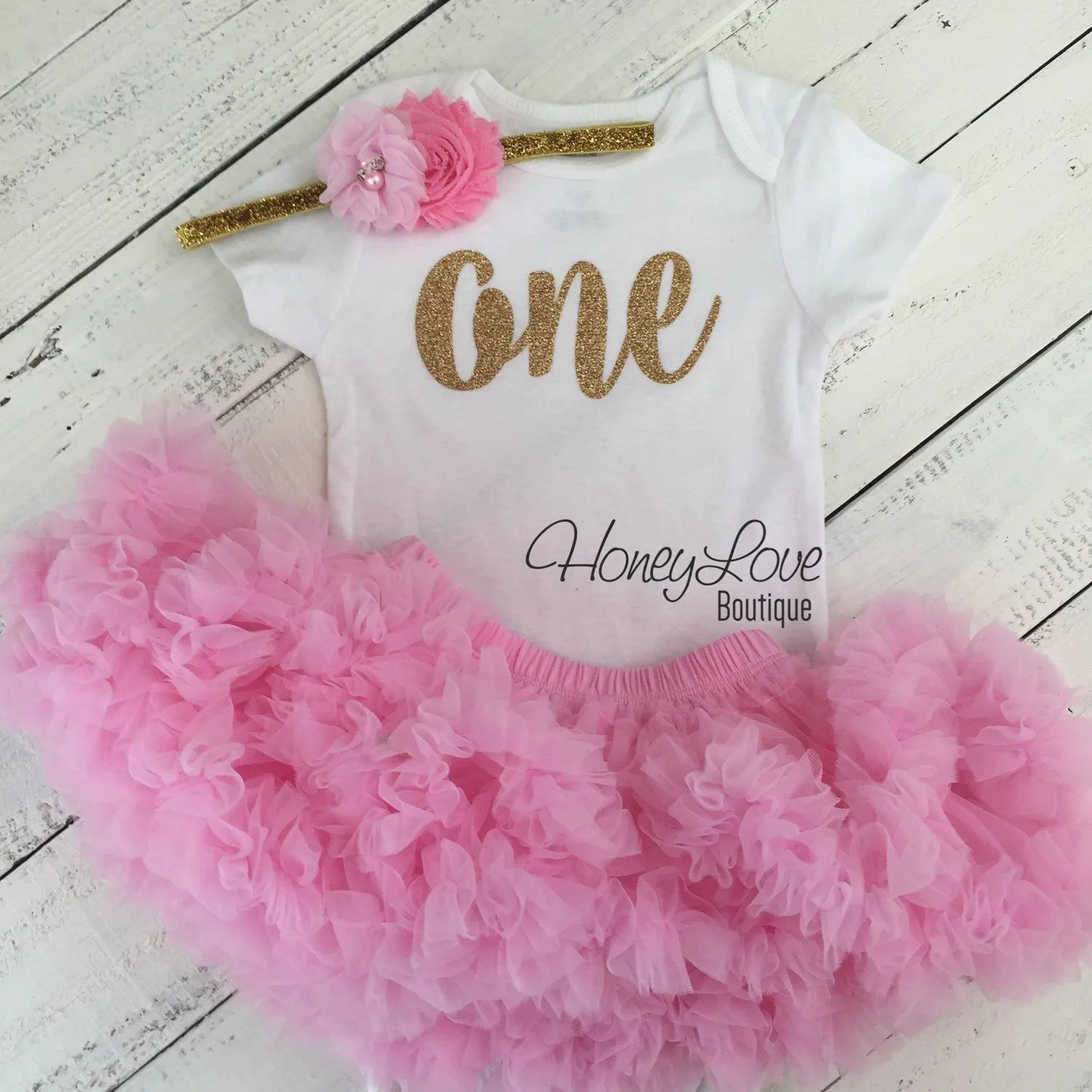 One - Birthday Outfit - Gold or Silver with light pink