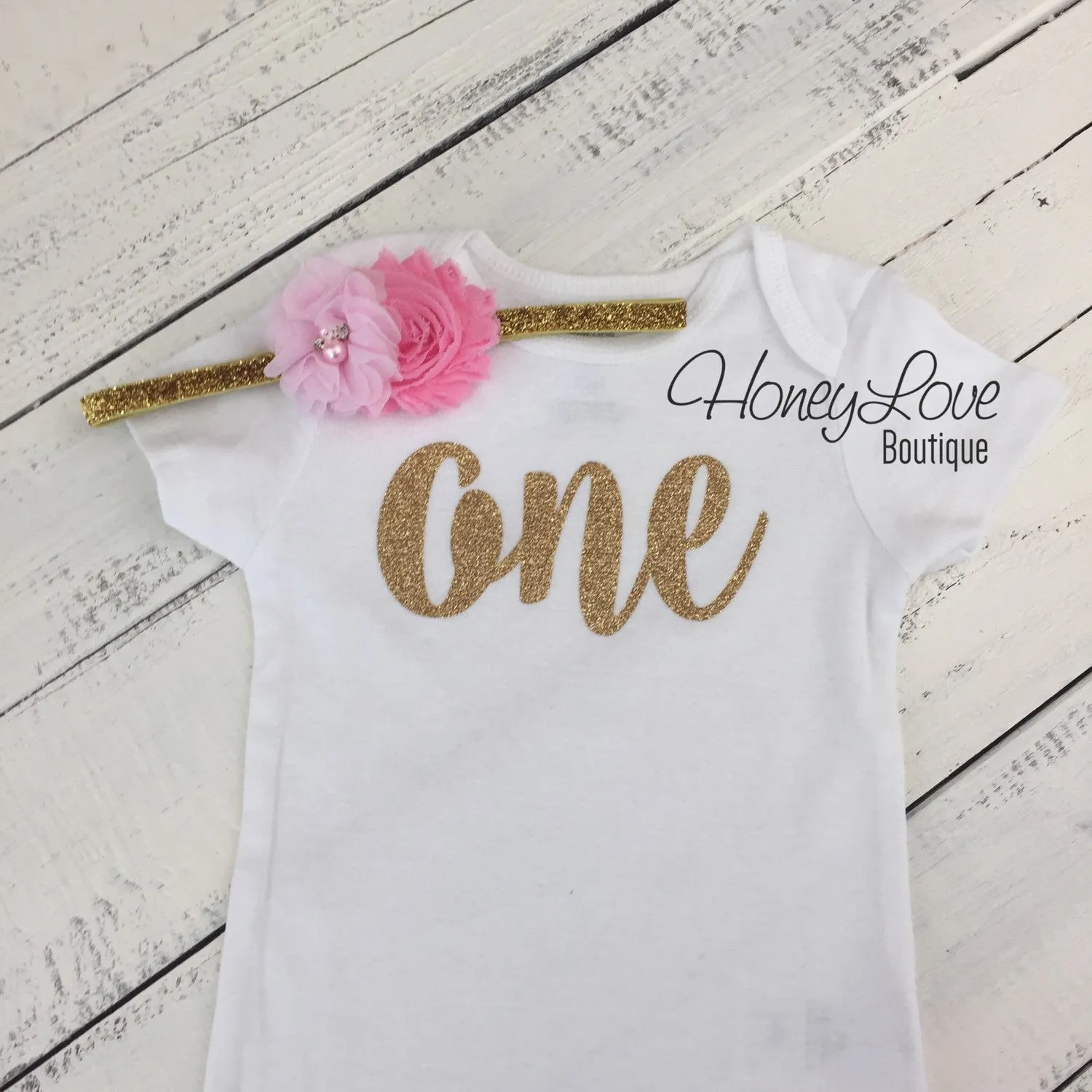 One - Birthday Outfit - Gold or Silver with light pink