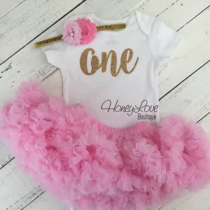 One - Birthday Outfit - Gold or Silver with light pink