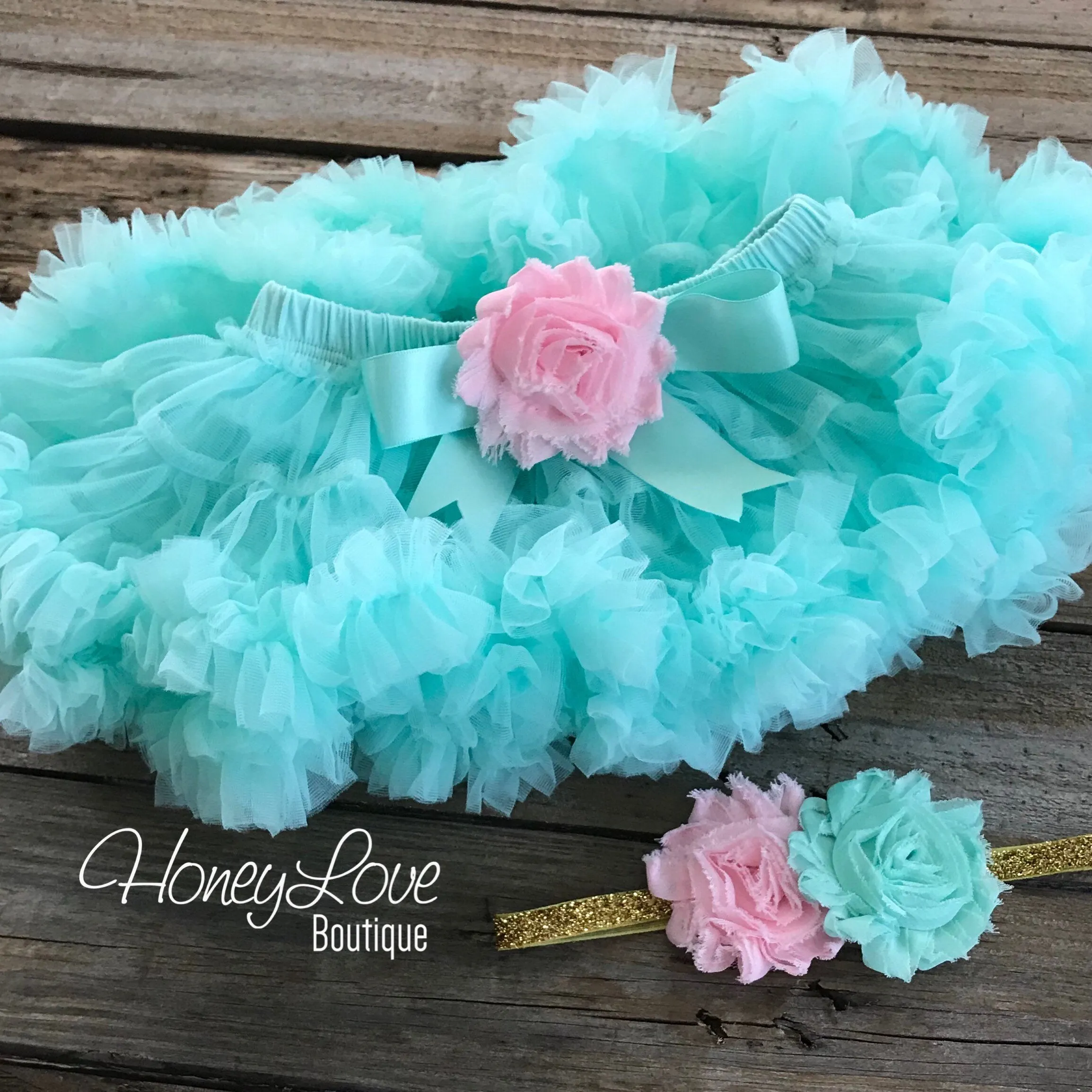 One - Birthday Outfit - Mint/Aqua, Light Pink and Silver/Gold glitter