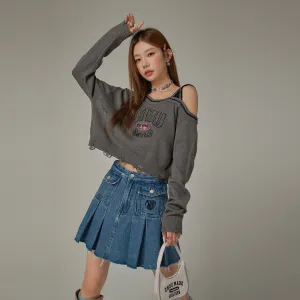 One Shoulder Cropped Loose Fit Knit Sweater